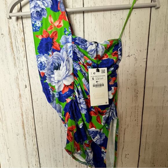 Zara Women's Floral Classy Seasonal Style One Strap Ruched Side Body Suit Sz S - Picture 8 of 12